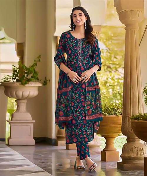 Blue Cotton Casual Wear Salwar Kameez