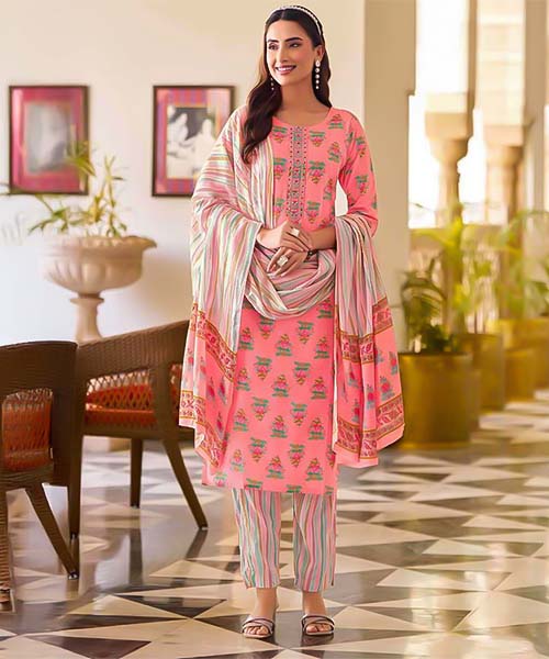 Pink Cotton Casual Wear Salwar Kameez
