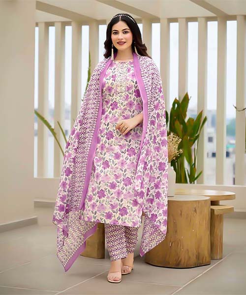 Purple  Cotton Casual Wear Salwar Kameez in oxford