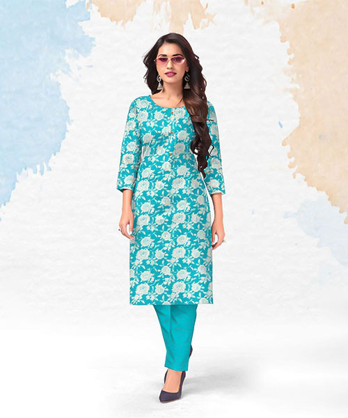 Cyan Cotton Printed Salwar Kameez in delhi