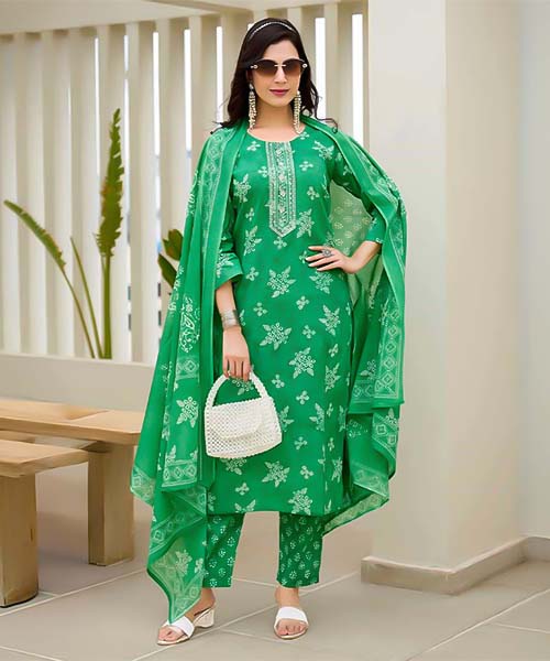 Green  Cotton Casual Wear Salwar Kameez in oxford