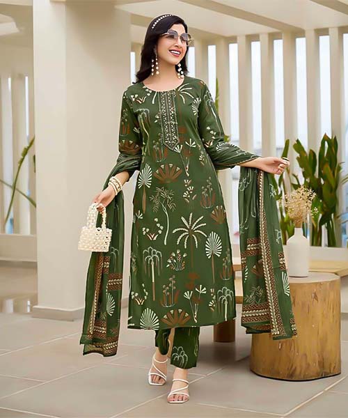 Green  Cotton Casual Wear Salwar Kameez in oxford
