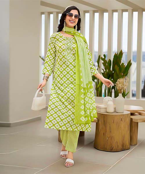 Green  Cotton Casual Wear Salwar Kameez in oxford