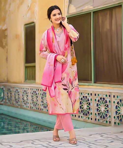 Pink  Cotton Casual Wear Salwar Kameez