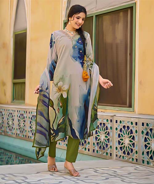 Grey Cotton Casual Wear Salwar Kameez