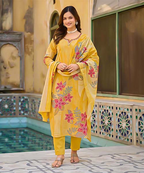 Yellow Cotton Casual Wear Salwar Kameez in belfast