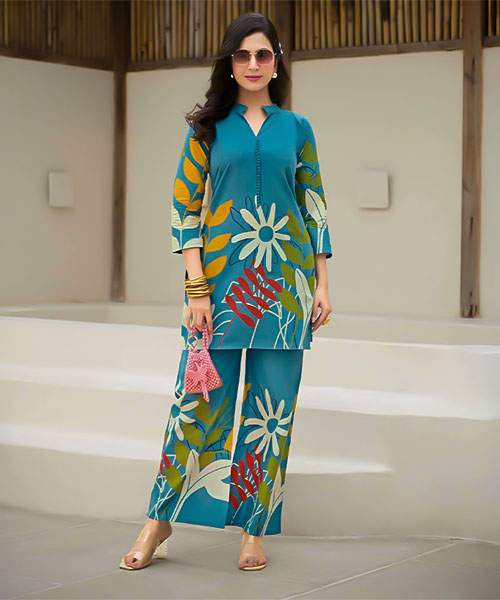 Cyan Cotton Casual Wear Kurti