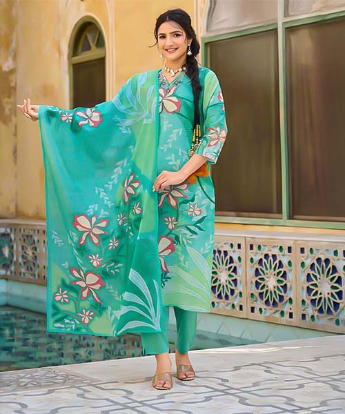 Green  Cotton Casual Wear Salwar Kameez