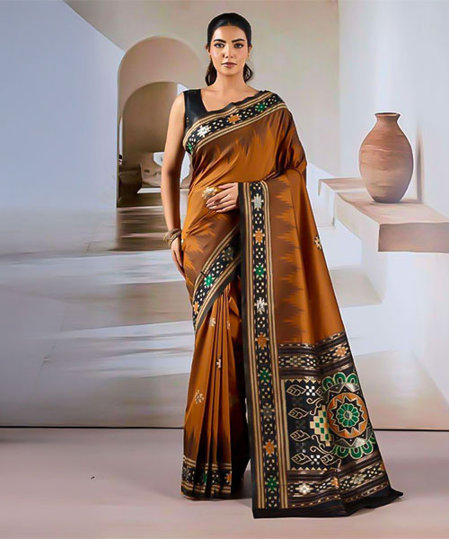 Orange  Handloom Weaving Silk Casual Wear Saree