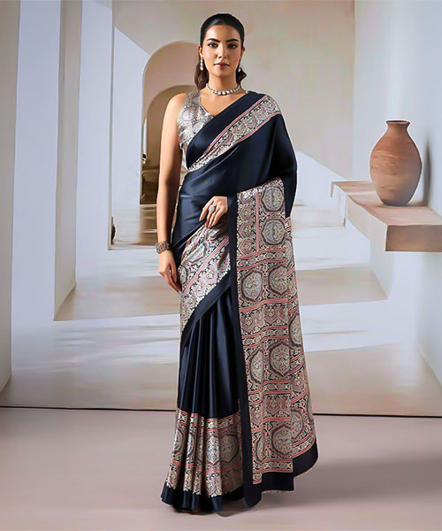 Blue  Modal Satin Casual Wear Saree in switzerland