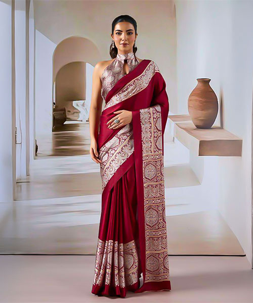 Red  Modal Satin Casual Wear Saree in switzerland