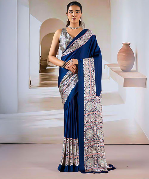 Blue  Modal Satin Casual Wear Saree in switzerland