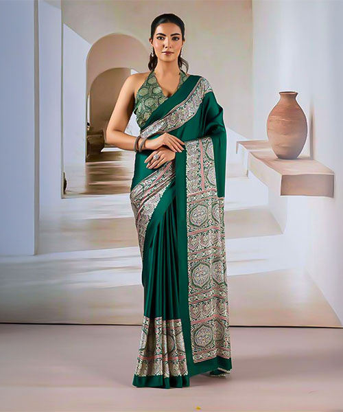 Green Modal Satin Casual Wear Saree in switzerland