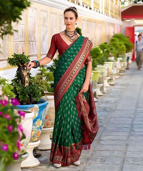 Green  Silk  Party Wear Saree