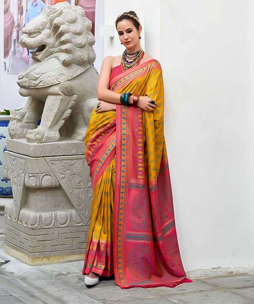 Yellow  Silk  Party Wear Saree