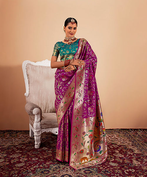 Purple Paithani Silk Party Wear Saree