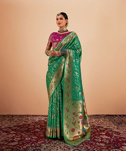 Green Paithani Silk Party Wear Saree