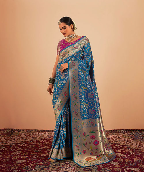 Blue Paithani Silk Party Wear Saree