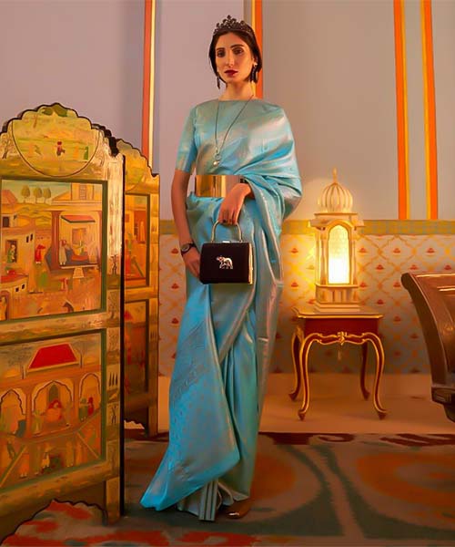 Blue  Satin Party Wear Saree in middlesbrough