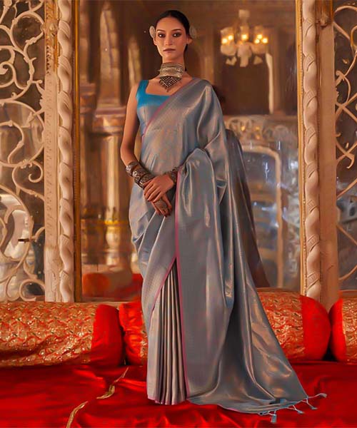 Grey Handloom Weaving Silk Casual Wear Saree in durham