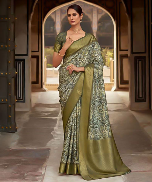 Green  Handloom Silk Casual Wear Saree in canterbury