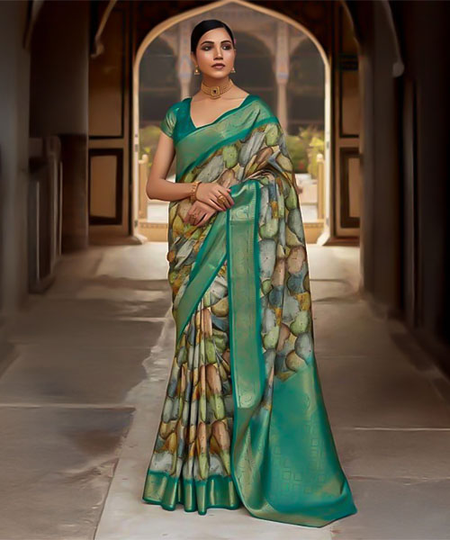 Green  Handloom Silk Casual Wear Saree in canterbury