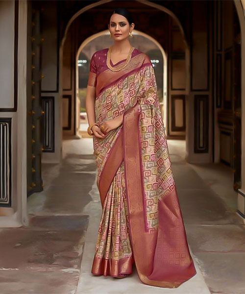 Orange  Handloom Silk Casual Wear Saree in canterbury