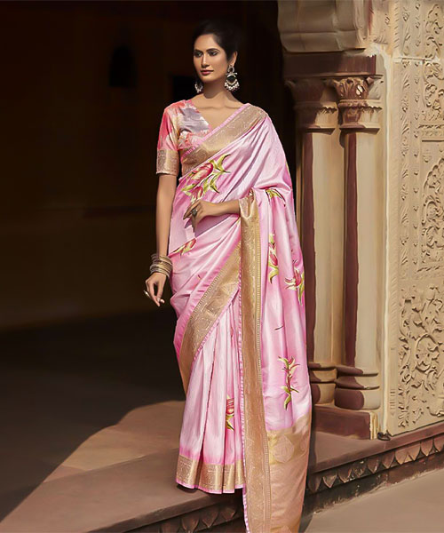 Pink  Handloom Silk  Casual Wear Saree