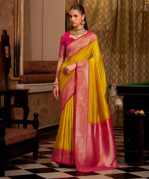 Yellow  Soft Silk Casual Wear Saree in las vegas