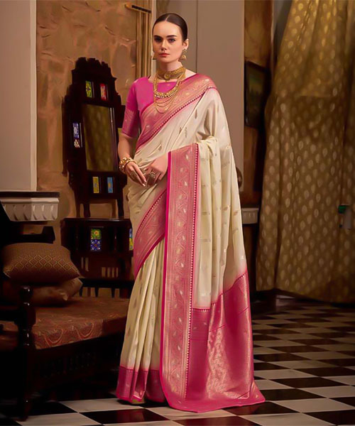 White Soft Silk Casual Wear Saree in las vegas
