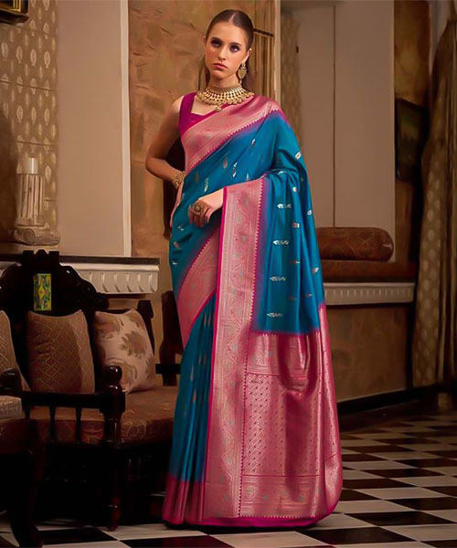 Blue Soft Silk Casual Wear Saree in las vegas