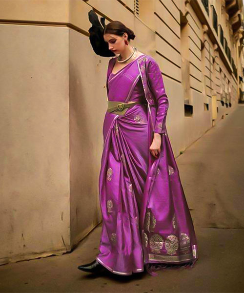 Purple Satin Casual Wear Saree in northampton