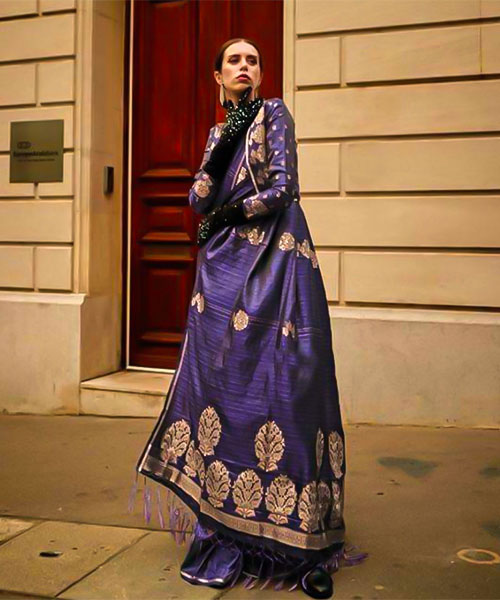 Violet  Satin Casual Wear Saree in northampton