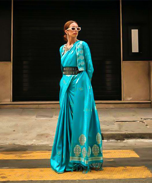Blue Satin Casual Wear Saree in northampton