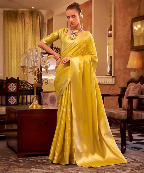 Yellow Tissue Silk Casual Wear Saree in bolton