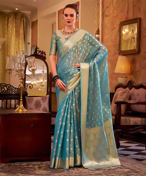 Blue Tissue Silk Casual Wear Saree in bolton