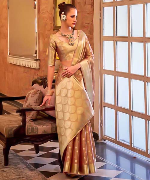 Brown Tissue Silk Casual Wear Saree in bolton