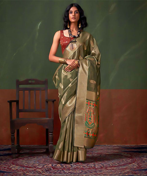 Green  Tissue Casual Wear Saree in st davids