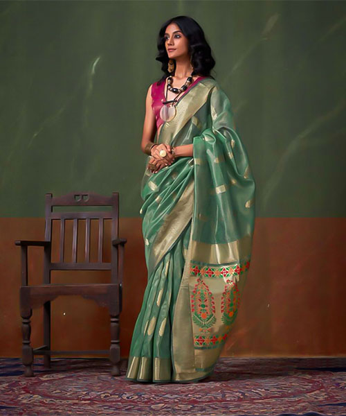 Green  Tissue Casual Wear Saree in st davids