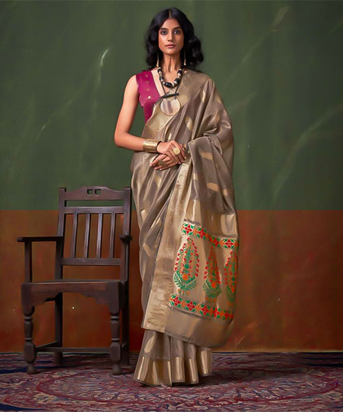 Brown Tissue Casual Wear Saree in st davids