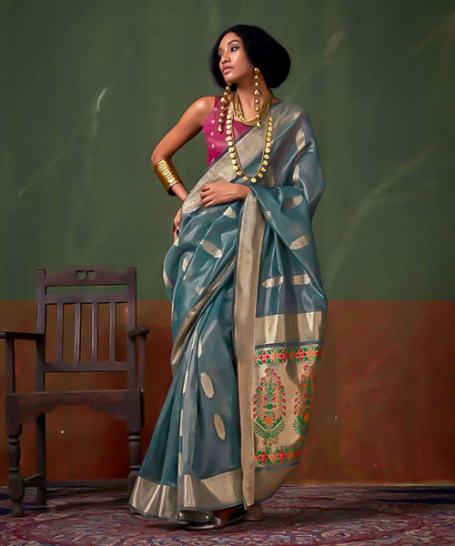 Blue Tissue Casual Wear Saree in st davids