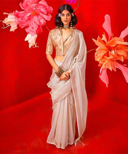 White Tissue Silk Casual Wear Saree in northampton