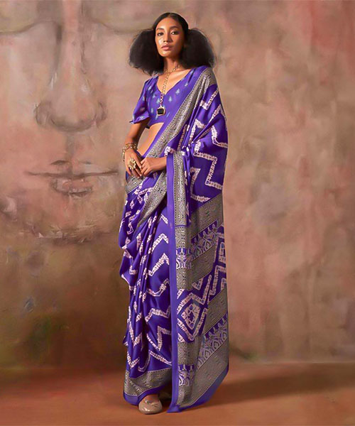 Violet  Satin Georgette  Printed Saree in miami
