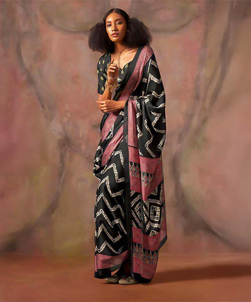 Black  Satin Georgette  Printed Saree in miami