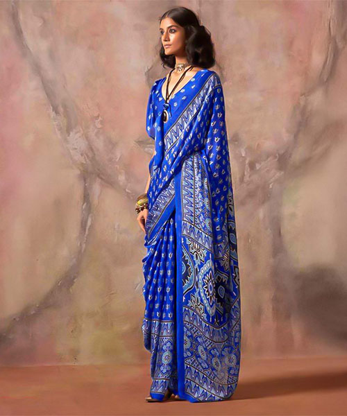 Blue  Satin Georgette  Printed Saree in miami