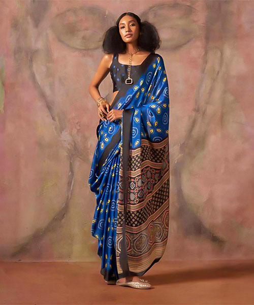 Blue  Satin Georgette  Printed Saree in miami
