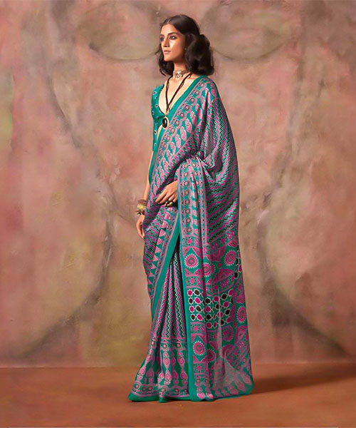 Green  Satin Georgette  Printed Saree