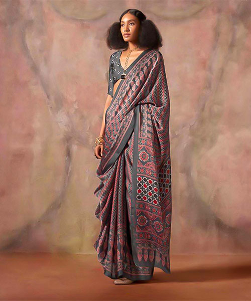Brown Satin Georgette  Printed Saree in miami