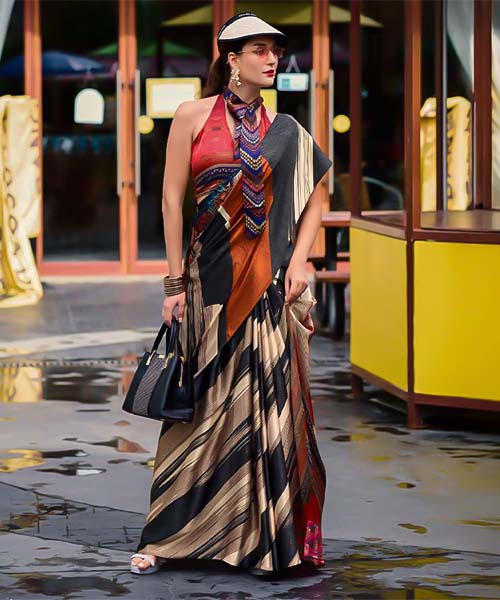 Brown  Satin Creap Casual Wear Saree in cardiff