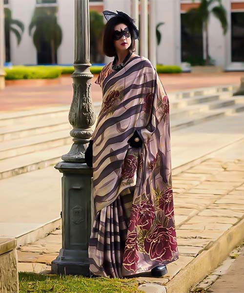Brown  Satin Creap Casual Wear Saree in cardiff